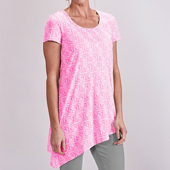 FRESH PRODUCE Flamingo pink Tidepool Geo Sasha Asymmetrical Hem $62. nwt - Picture 1 of 7